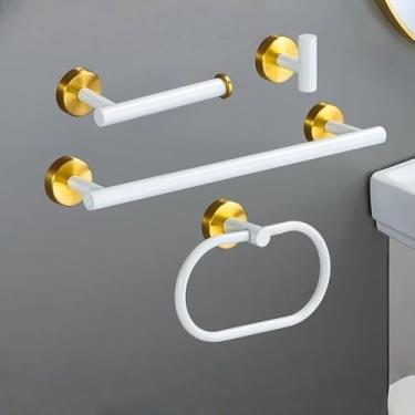 Imagem de Conjunto de acessórios para banheiro em ouro branco, barra de toalha de aço inoxidável 304, porta-papel higiênico, gancho para roupão, conjunto de 4 peças B