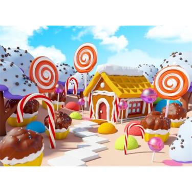Imagem de Fmarui Fundo de parede de 2,1 x 1,5 m Candyland Christmas Sweet Forest Candy Cane Gingerbread House para fotos de crianças