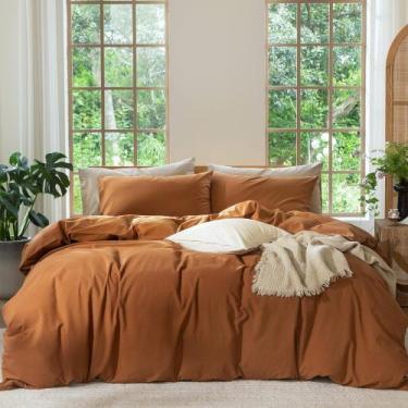 Imagem de Conjunto de capa de edredom MooMee Bedding 100% algodão lavado e linho