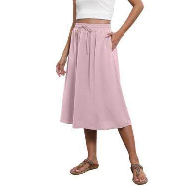Imagem de Saia midi Witsmile Summer para mulheres plissada em rosa chiffon alpin