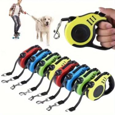 Imagem de COLEIRA GUIA RETRÁTIL 5 METROS PARA CACHORROS E GATOS PORTE PEQUENO COM TRAVA DE SEGURANÇA - ATÉ 20 KG CORREIA PARA CÃES - PETS - (AMARELO)