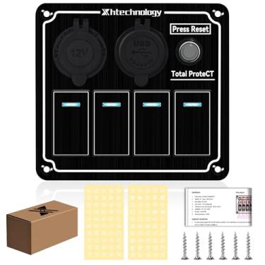 Imagem de xhtechnology Painel de interruptor de balancim marinho de 8 gangues com carregador USB duplo de 5 V 1/2,1 Amp voltímetro digital, soquete de acendedor de cigarro, protetor de imprensa, impermeável