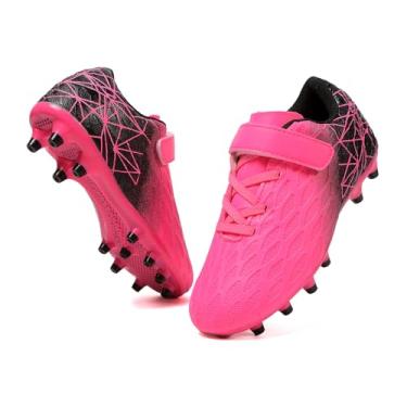 Imagem de Skerxut Chuteiras de futebol, tênis de futebol infantil firme, para meninos e meninas, Preto/rosa, 10 Toddler
