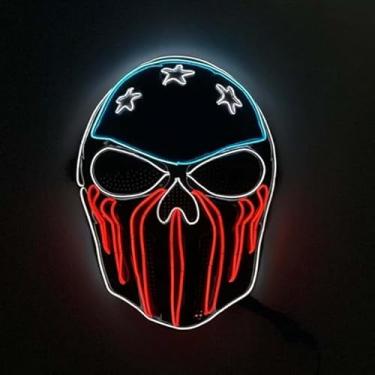 Imagem de SHANJIA Máscara de Halloween, máscara iluminada, crânio assustador com iluminação LED para festival de Halloween, cosplay, baile de máscaras, festa de carnaval (estilo 2)