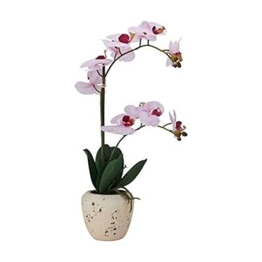 Imagem de Mikasa Orquídea artificial em vaso, orquídea falaenopsis, pote de cimento envelhecido falso, ramo duplo de 55 cm, mancha rosa