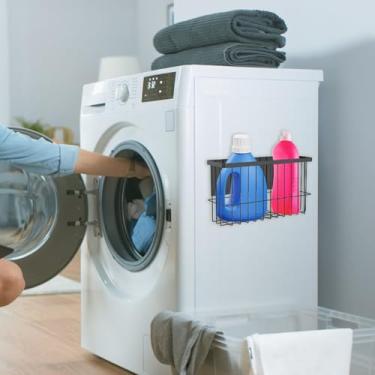 Imagem de KTZCTPCA Organizador magnético de 2 peças para máquina de lavar, prateleira versátil para temperos de geladeira, organizador magnético de temperos, suporte organizador magnético, prateleiras de metal