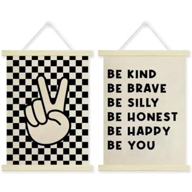 Imagem de Conjunto de 2 molduras para pôster Positive Affirmations, decoração de parede xadrez preta para quarto de meninos, berçário, sala de aula, pôster de afirmações positivas para meninos e adolescentes