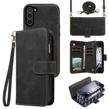 Imagem de Asuwish Capa de telefone para Samsung Galaxy Z Fold 5 5G 2023 carteira magnética destacável com cordão transversal ombro suporte para cartão ZFold5 Z5 G Fold5 5Z mulheres homens meninas preta