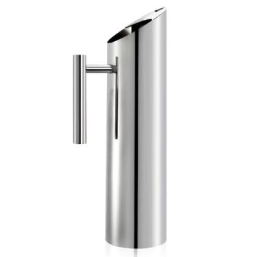 Imagem de Hiceeden Jarra de água de aço inoxidável, jarro de metal moderno de 1,984 g/2L com protetor de gelo, jarra de prata com alça, recipiente de bebidas caseiro para suco, café, leite, chá gelado/quente