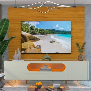 Imagem de Rack com Painel para Tv 84 Polegadas com Led 1 Gaveta 2 Portas 217cm 100% Mdf Luminare/nobre Naturale/Off White