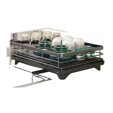 Imagem de Escorredor Organizador De Louças 2 Andar Com Guarda Copo Copos Preto Aço Inoxidável Rack(1 Andar-Preto)