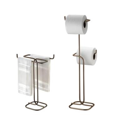 Imagem de Kit Banheiro Suporte Toalha De Rosto + Porta Papel Higiênico Duplo Cor Café - Future