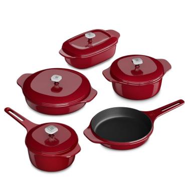 Imagem de Jogo de Panelas Electrolux de Ferro Esmaltado Vermelhas 5 peças Expert