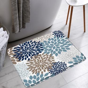 Imagem de AYDSMYD Tapete de banho floral dália azul marinho cinza flores marrons abstrato moderno chique pinnata arte simples banheiro banheira tapetes de chão tapete decoração de vaso sanitário, 46 x 76 cm