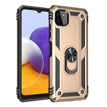 Imagem de SORAKA Capa para Samsung Galaxy A22 5G com suporte de anel capa armadura para Samsung Galaxy A22 5G capa traseira de policarbonato rígido com placa de metal para celular magnético suporte de carro