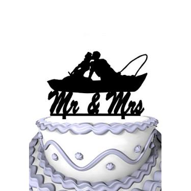 Imagem de Meijiafei Casal pescador no barco se beijando, sr. e sra. Topo de bolo de casamento
