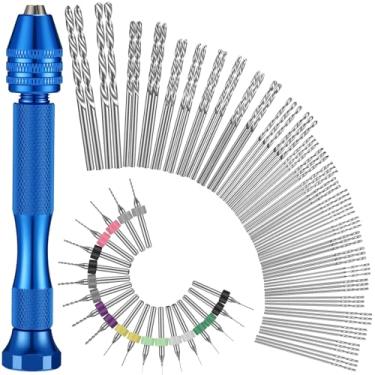 Imagem de Vinsot Conjunto de 95 peças de brocas manuais, 1 torno de pino e 94 peças de micro torção e mini brocas PCB para artesanato de argila de polímero de resina, joias DIY (azul)