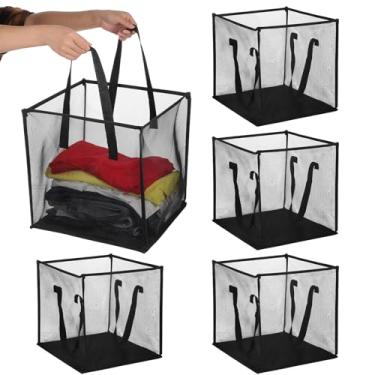 Imagem de 4 cestos de lavanderia pop-up – armazenamento de cestos de roupa suja dobráveis de malha com alça – dobrável para armazenamento de lavagem, ótimo para quarto de crianças, dormitório universitário