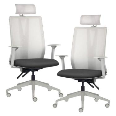 Imagem de Kit 2 Cadeiras Escritório Giratória Presidente Flow F02 Base Cinza Sintético Preto - Lyam Decor