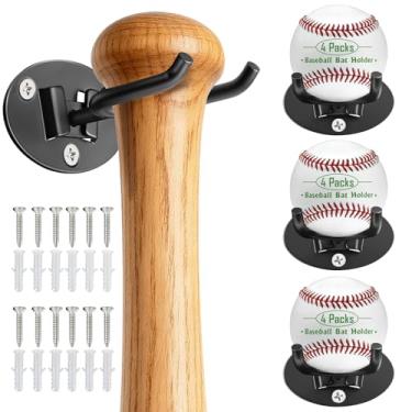 Imagem de Suporte de taco de beisebol resistente – suporte de parede profissional para tacos autografados, aço inoxidável resistente com parafusos de expansão, aderência antiderrapante, comporta tacos de