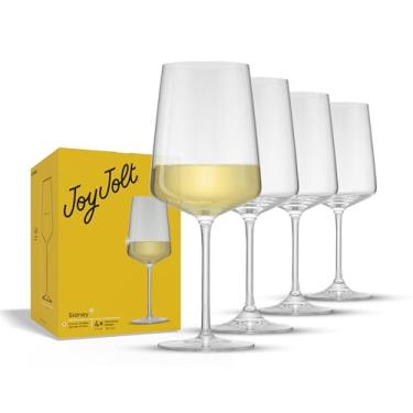 Imagem de JoyJolt Conjunto de 4 taças de vinho Sidney White | Copos de vinho de cristal modernos de 500 ml também para vinho tinto | Conjunto de copos de bar doméstico | Lista de presentes de casamento e
