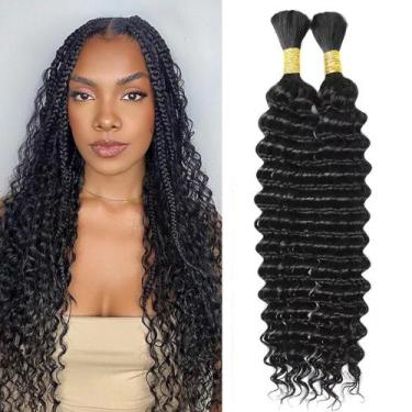 Imagem de Cabelo humano trançado de ondas profundas Cabelo humano a granel para 