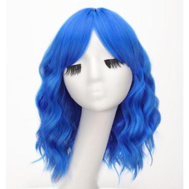 Imagem de Peruca AISI HAIR azul sintética ondulada encaracolada com franja