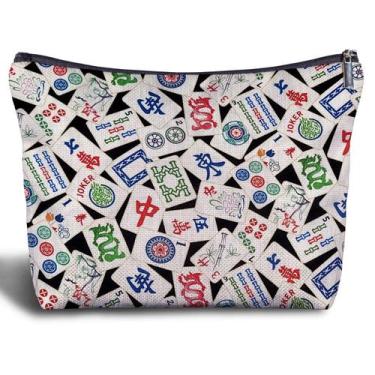Imagem de Bolsa de cosméticos Zomhix Mahjong Gifts para mulheres de linho 25x19x