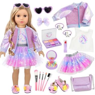 Imagem de Conjunto de acessórios e roupas de maquiagem para bonecas de 18 polega
