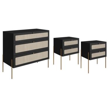 Imagem de Comoda E 02 Mesas de Cabeceira Palhinha 28934x28933 Linha Oslo Nero Artesano