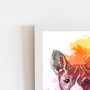 Imagem de Vira Lata Cachorro Aquarela Quadro Moldura Branca 60X40Cm