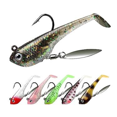 Imagem de GRFIT Ganchos de pesca de camarão silicone artificial simulação de isca de camarão macio com ganchos Wobbler de carpa para acessórios de isca de pesca anzóis (cor: C1 6 cm 11,5 g 6 peças)