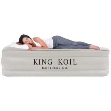 Imagem de Colchão de Ar Queen King Koil Luxury com Pillow Top Integrado e Bomba de Alta Velocidade Embutida - Melhor para Casa, Camping e Visitas