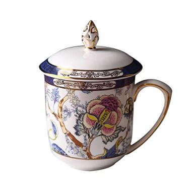 Imagem de Caneca de porcelana de osso caneca para casa chá da tarde xícara de café criativa com tampa copo de água casal de cerâmica caneca de café estilo europeu