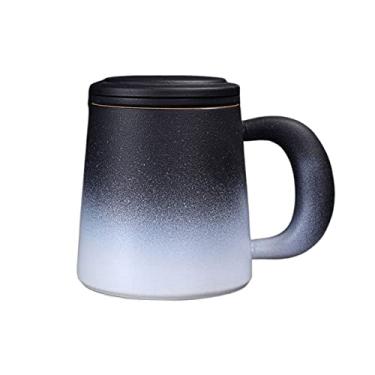 Imagem de Canecas de café caneca de cerâmica 450 ml copo de bebida de grande capacidade com tampa e filtro xícaras de chá antigas e canecas (cor: B)