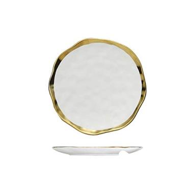 Imagem de SUNESA Prato de Serviço Prato de Cerâmica Nórdica Frutas Salada Sobremesa Pratos de Natal Pratos de Ouro Porcelana Preta Conjuntos de Jantar Bandejas Redondas de Festa Pratos Decorativos (Cor: 1)