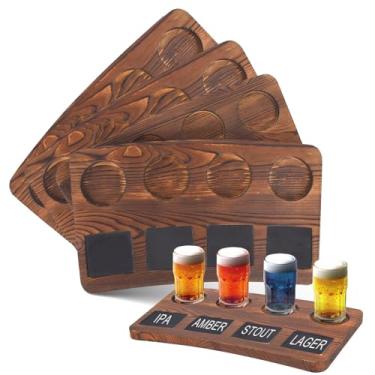 Imagem de QVEEQ Placas de voo de cerveja, placas de voo para bebidas, placa de madeira marrom e etiquetas de quadro-negro para amantes de cerveja e barman (exceto taças de vinho (4 peças)