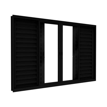 Imagem de Janela Veneziana de Alumínio 4 Folhas Móveis e 2 Folhas Fixas 100x200cm Lucasa Ideale Preto
