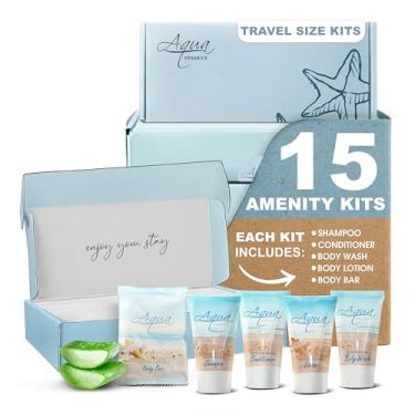 Imagem de 1-Shoppe All-in-Kit Aqua Organics Kit De Amenidades, Conjunto Produtos Higiene Pessoal Para Hotel Em Caixa, Xampu 1 Oz, Condicionador, Loção, Sabonete Líquido E Barra, 75 Conjuntos Por Caixa