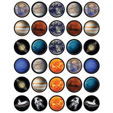 Imagem de 30 topos de cupcake com tema da coleção Planet - Decorações de bolo comestíveis | Folha de wafer sem cortes