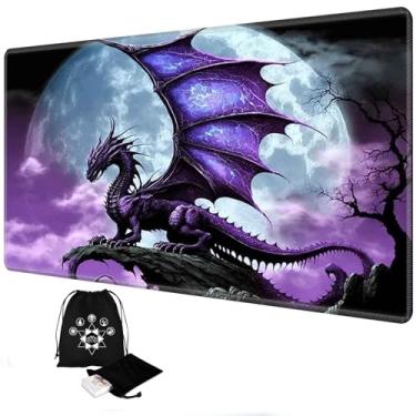 Imagem de FUYOCWE MTG Playmat Magic The Gathering Playmat with Card Deck Bag, Stitched Edge 24 x 14 inch Desk Mouse Pad TCG CCG Trading Card Board Game Play Mat-Purple Arcient Dragon