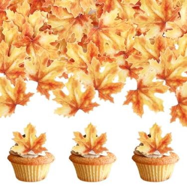 Imagem de 60 Pack Edible Fall Leaves Cupcake Toppers Maple Leaf Cupcake Picks Water Paper Fall Leaf Cake Decorations for Autumn Thanksgiving Theme Baby Shower Kids Birthday Party Supplies 2