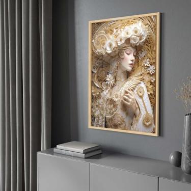 Imagem de Quadro Decorativo com Moldura e Acrilico Cristal Vidro Mulher Arte Classica Dourada Sala Quarto Hall