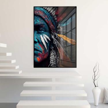 Imagem de Quadro Decorativo com Moldura e Acrilico Cristal Vidro Indio Americano Sala Quarto Hall