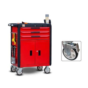 Imagem de Caixa de Ferramentas Baú de ferramentas de rolamento de 3 gavetas com rodas, armários de ferramentas de aço portáteis com gavetas e sistema de travamento para armazém, garagem Caixa de Ferramentas(Red