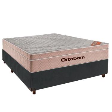 Imagem de Conjunto Cama Box Cinza Casal + Colchão Molas Ensacadas Airtech Ortobom