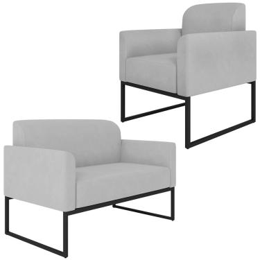 Imagem de Conjunto Namoradeira e Poltrona Decorativa Isabella Base Industrial Suede Cinza/Preto - Gran Belo
