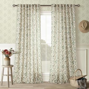Imagem de Cortinas TWOPANELS TWOPANELS Sage Green Floral Linen 260x260cm Filtro 