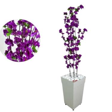 Imagem de Planta Artificial Grande, Planta Artificial Cerejeira Rosa com Vaso de Rattan Decorativo, Natural e Realista(Cerejeira Roxa Vaso Branco)