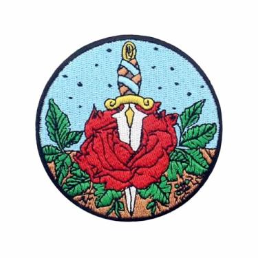 Imagem de Emblema bordado com aplique bordado de rosa e punhal